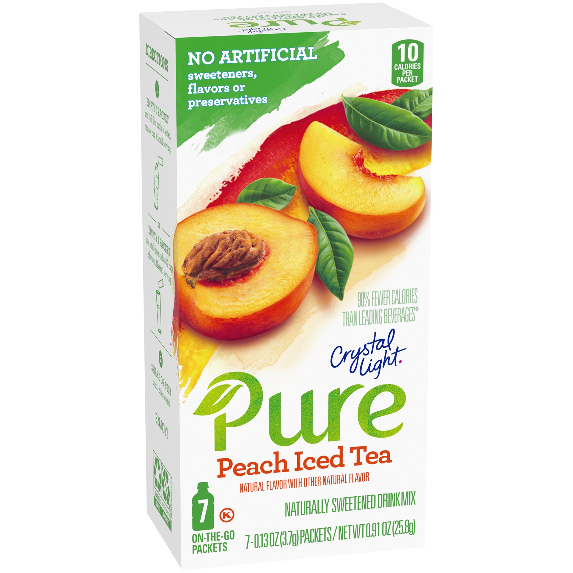 slide 2 of 6, Crystal Light Pure Peach Iced Tea Naturally Flavored Powdered Drink Mix with No Artificial Sweeteners On-the-Go, 7 ct