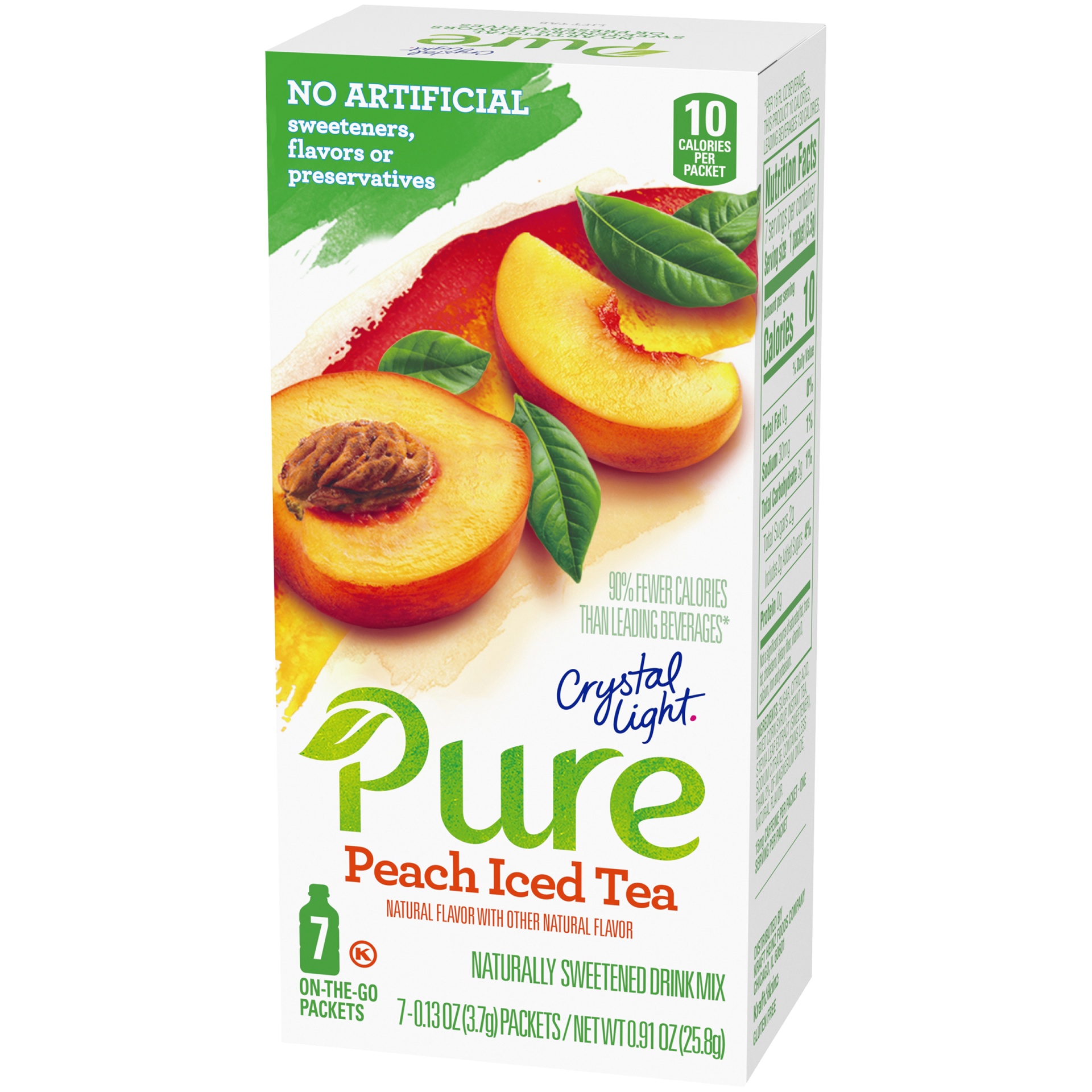 slide 3 of 6, Crystal Light Pure Peach Iced Tea Naturally Flavored Powdered Drink Mix with No Artificial Sweeteners On-the-Go, 7 ct