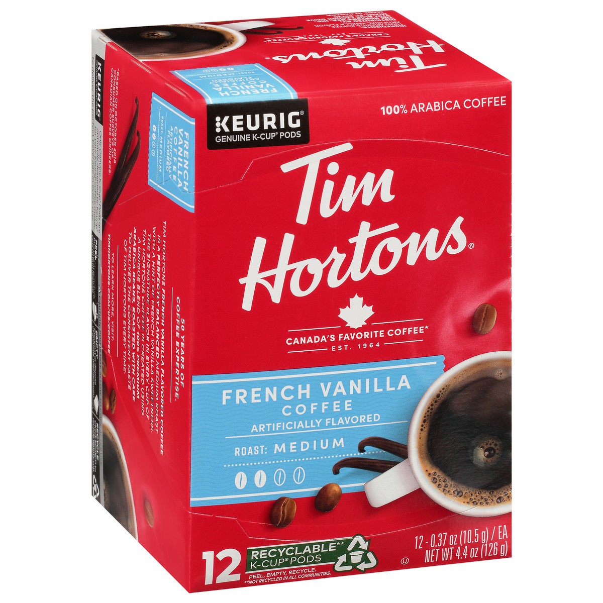 slide 7 of 14, Tim Hortons Medium Roast French Vanilla Coffee K-Cup Pods - 12 ct, 12 ct