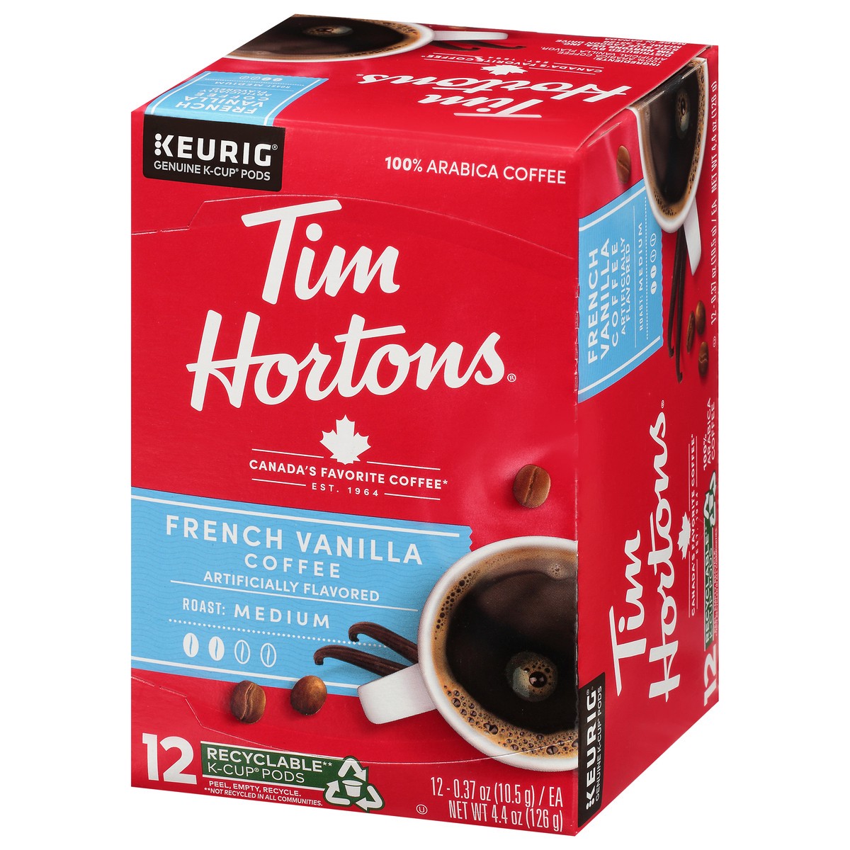 slide 11 of 14, Tim Hortons Medium Roast French Vanilla Coffee K-Cup Pods - 12 ct, 12 ct