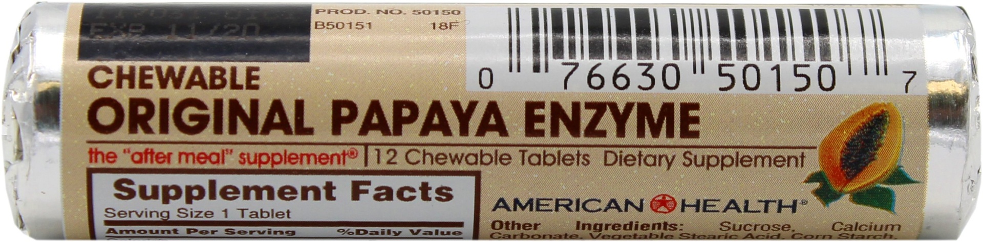 slide 1 of 1, American Health Papaya Enzyme Roll Chewable Tablets, 12 ct