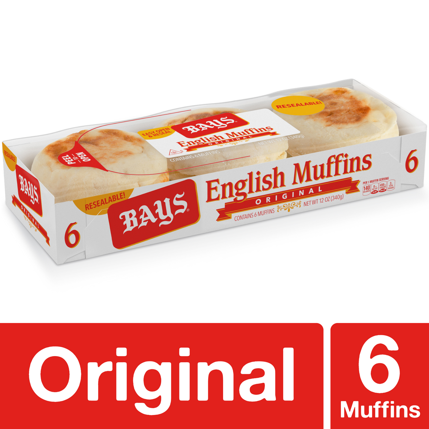 slide 1 of 4, BAYS Original English Muffins, 6 ct