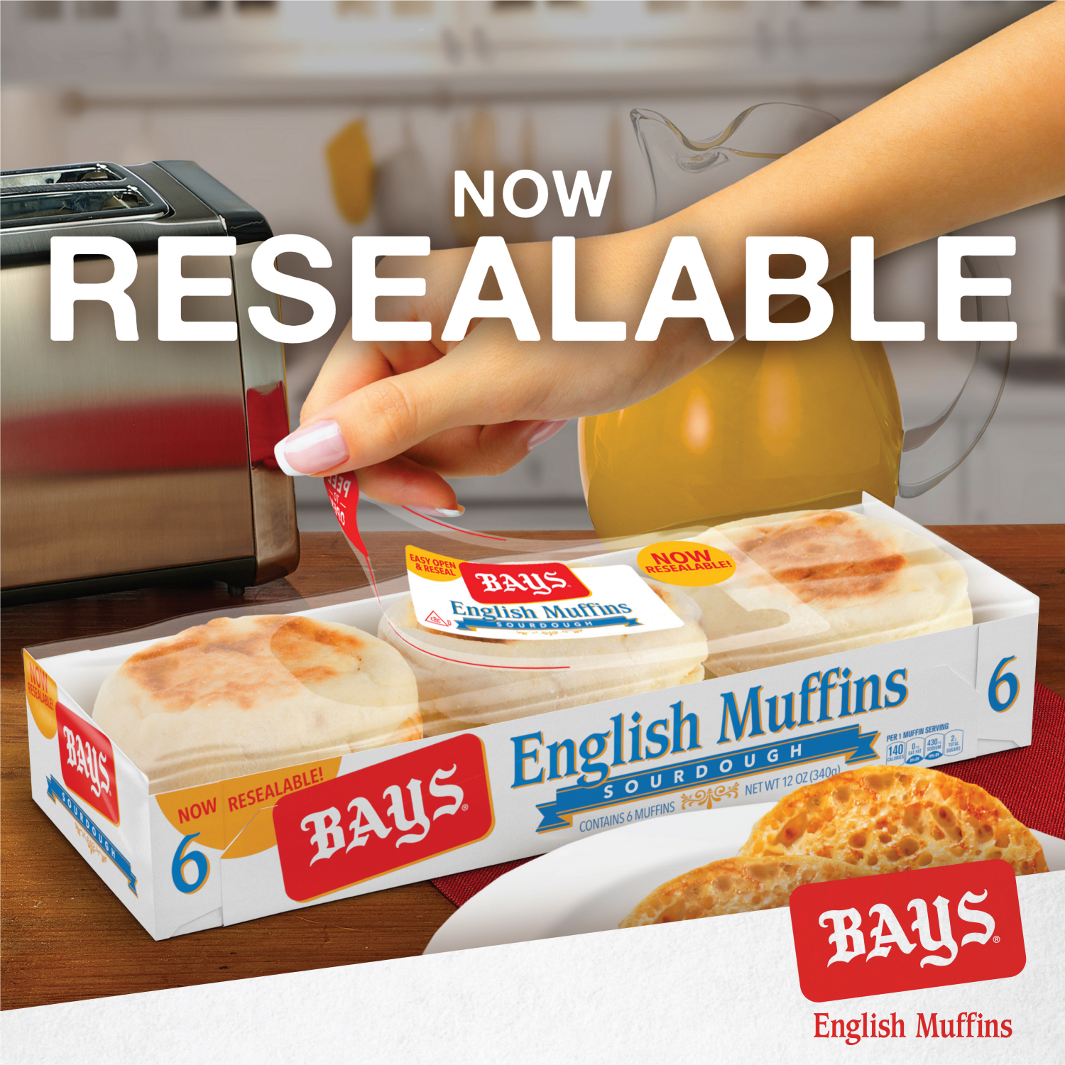 slide 2 of 4, Bays Sourdough English Muffins, 6 count, 12 oz, 6 ct