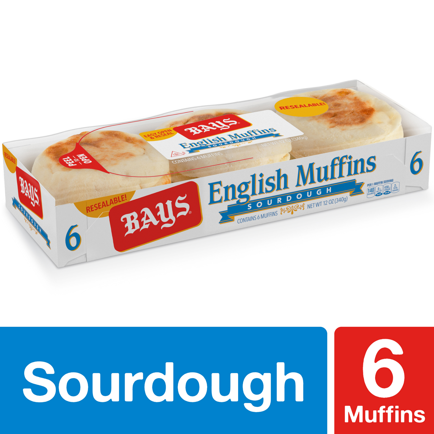 slide 1 of 4, Bays Sourdough English Muffins, 6 count, 12 oz, 6 ct