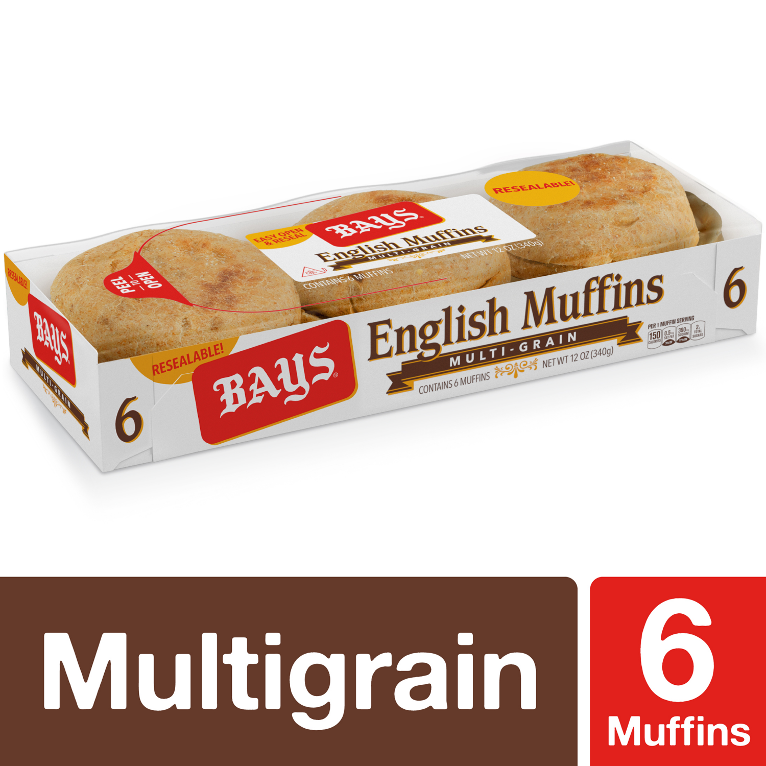 slide 1 of 4, Bays Multi-grain English Muffins, 6 count, 12 oz, 6 ct