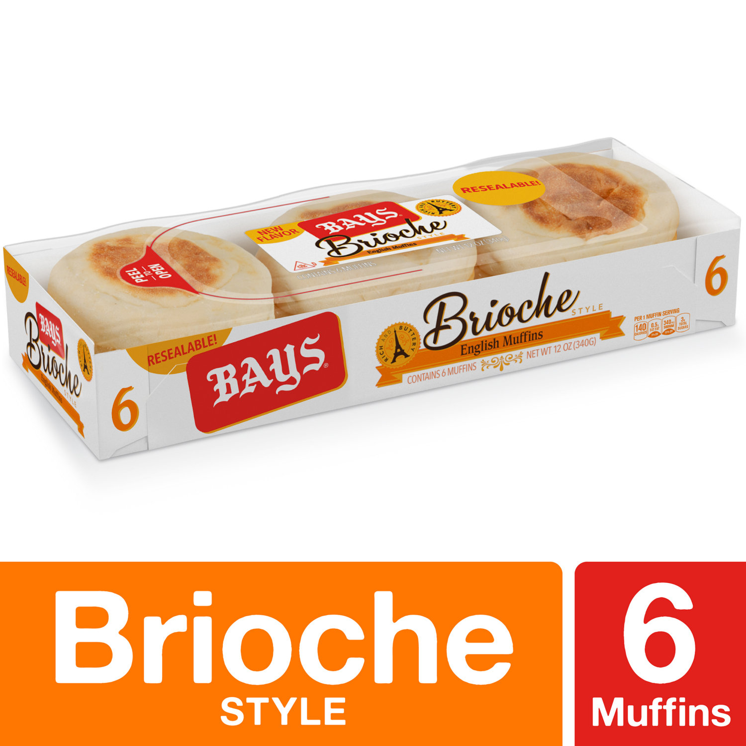 slide 1 of 4, Bays Brioche English Muffins, 6 count, 12 oz, 6 ct