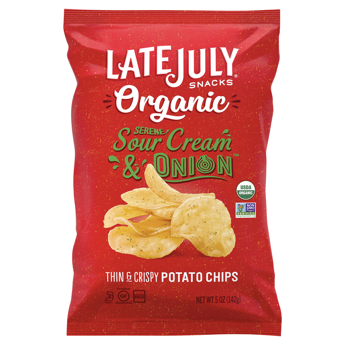 slide 1 of 1, LATE JULY Snacks Organic Potato Chips Serene Sour Cream & Onion Potato Chips, 5 oz