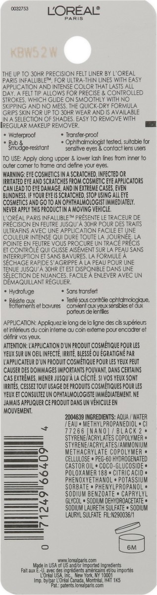slide 3 of 9, L'Oréal Infallible Grip Black 600 Precision Felt Liner 0.034 fl oz, 1 ct