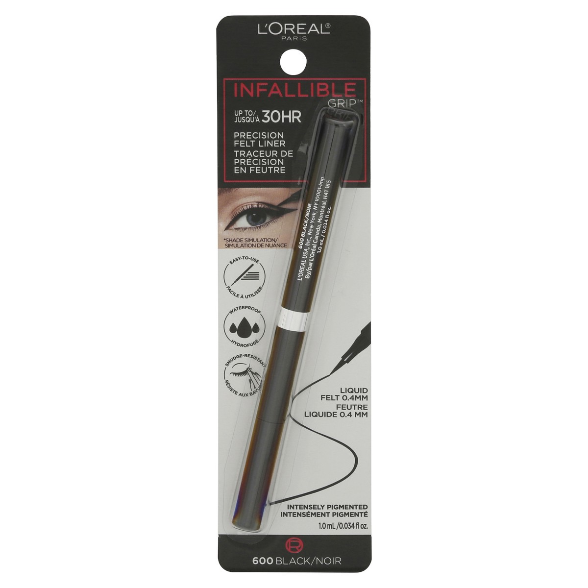 slide 1 of 9, L'Oréal Infallible Grip Black 600 Precision Felt Liner 0.034 fl oz, 1 ct