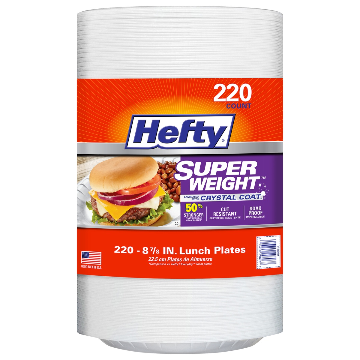 slide 1 of 1, Hefty Super Weight Foam Plate, 8 7/8, 220 ct; 8.875 in