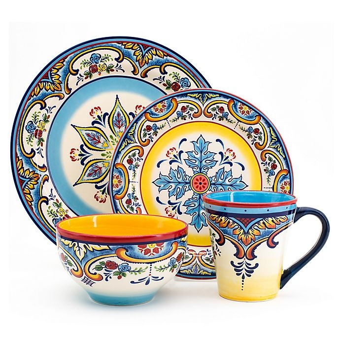 slide 2 of 7, Euro Ceramica Zanzibar Dinnerware Set - Blue/Yellow, 16 ct