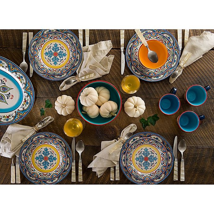 slide 7 of 7, Euro Ceramica Zanzibar Dinnerware Set - Blue/Yellow, 16 ct