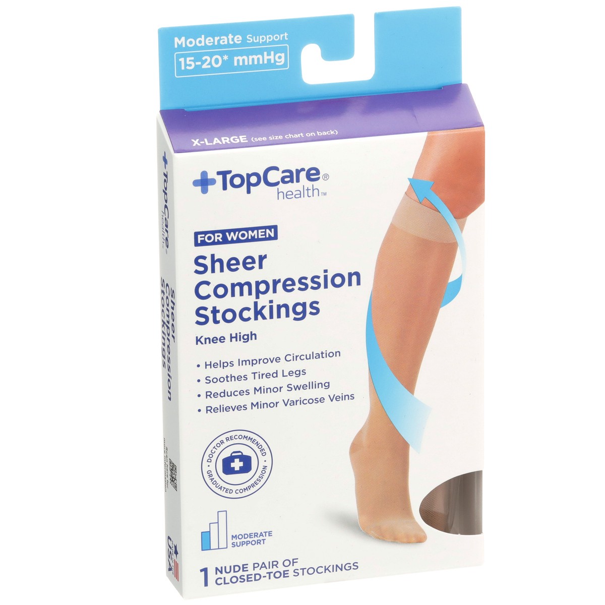 slide 2 of 8, TopCare Topcare Health Women X-Large Sheer Compression Stockings Knee High, Nude, 1 pair