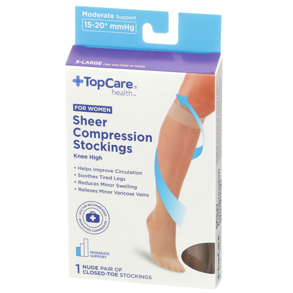 slide 3 of 8, TopCare Topcare Health Women X-Large Sheer Compression Stockings Knee High, Nude, 1 pair