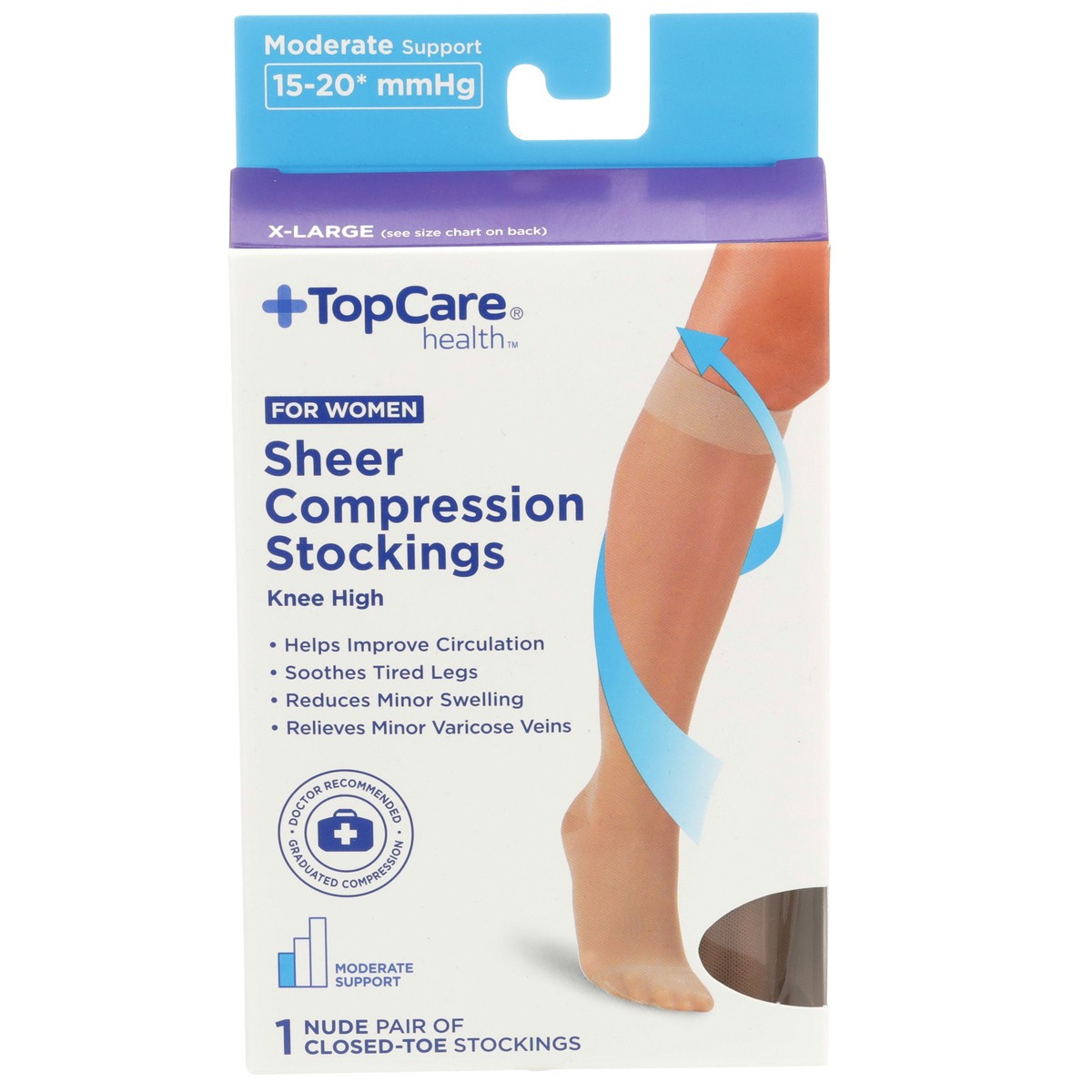 slide 1 of 8, TopCare Topcare Health Women X-Large Sheer Compression Stockings Knee High, Nude, 1 pair