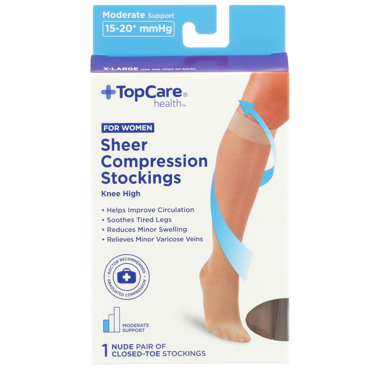 slide 7 of 8, TopCare Topcare Health Women X-Large Sheer Compression Stockings Knee High, Nude, 1 pair