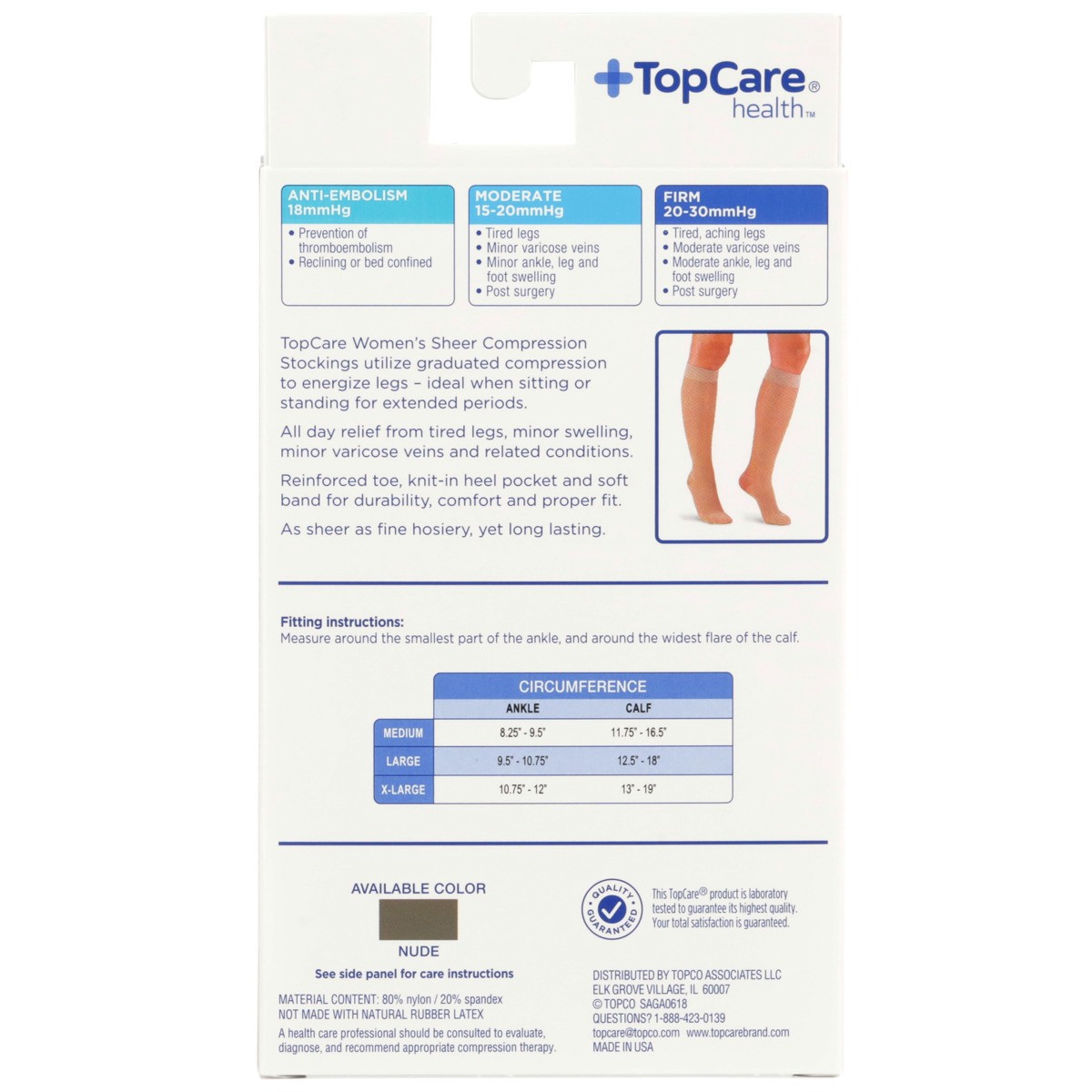 slide 8 of 8, TopCare Topcare Health Women X-Large Sheer Compression Stockings Knee High, Nude, 1 pair