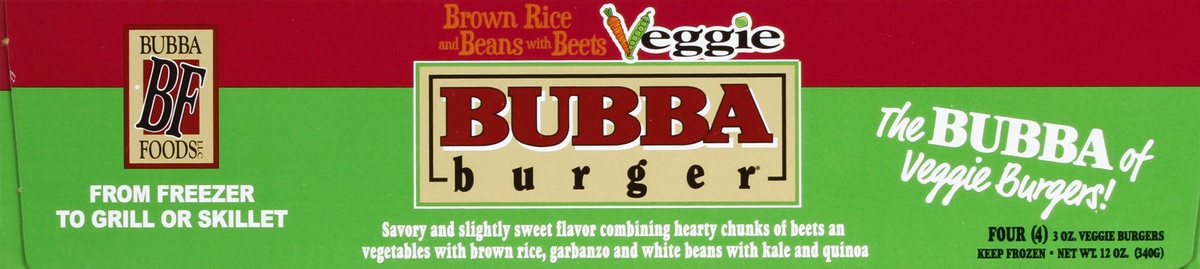 slide 4 of 6, BUBBA Brown Rice and Beans with Beets Veggie Burger, 4 ct; 3 oz