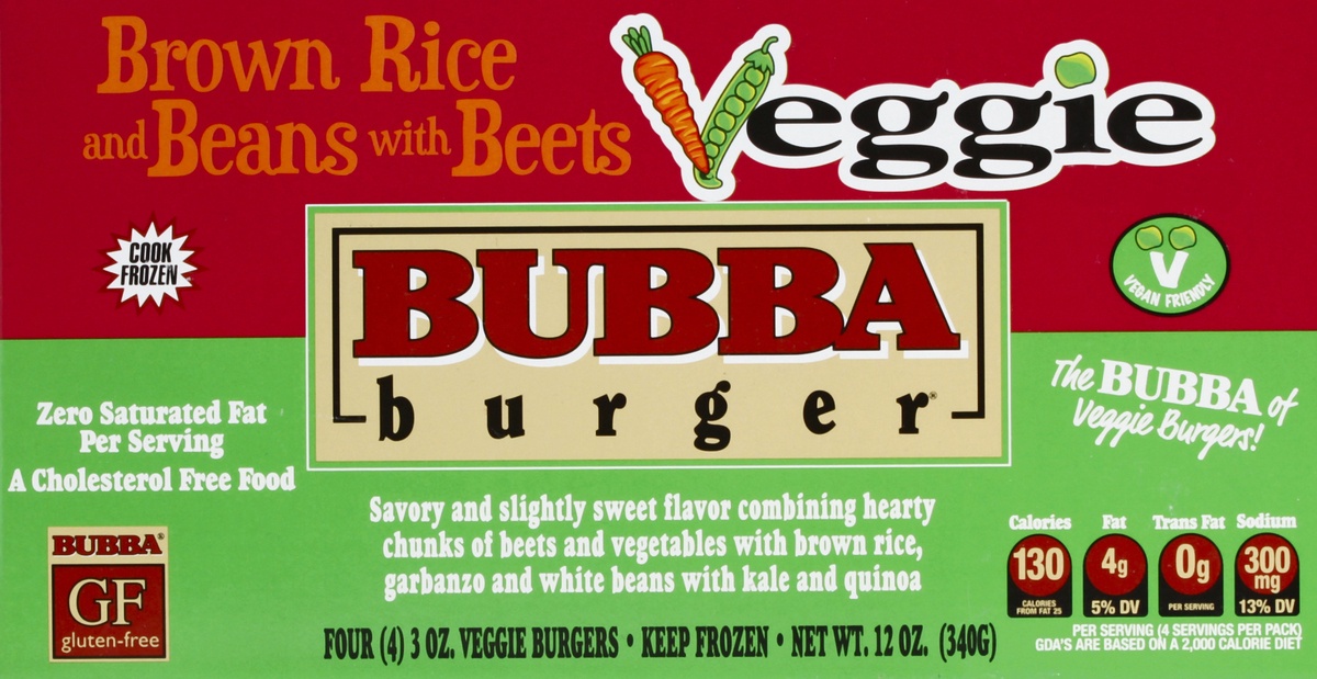 slide 5 of 6, BUBBA Brown Rice and Beans with Beets Veggie Burger, 4 ct; 3 oz