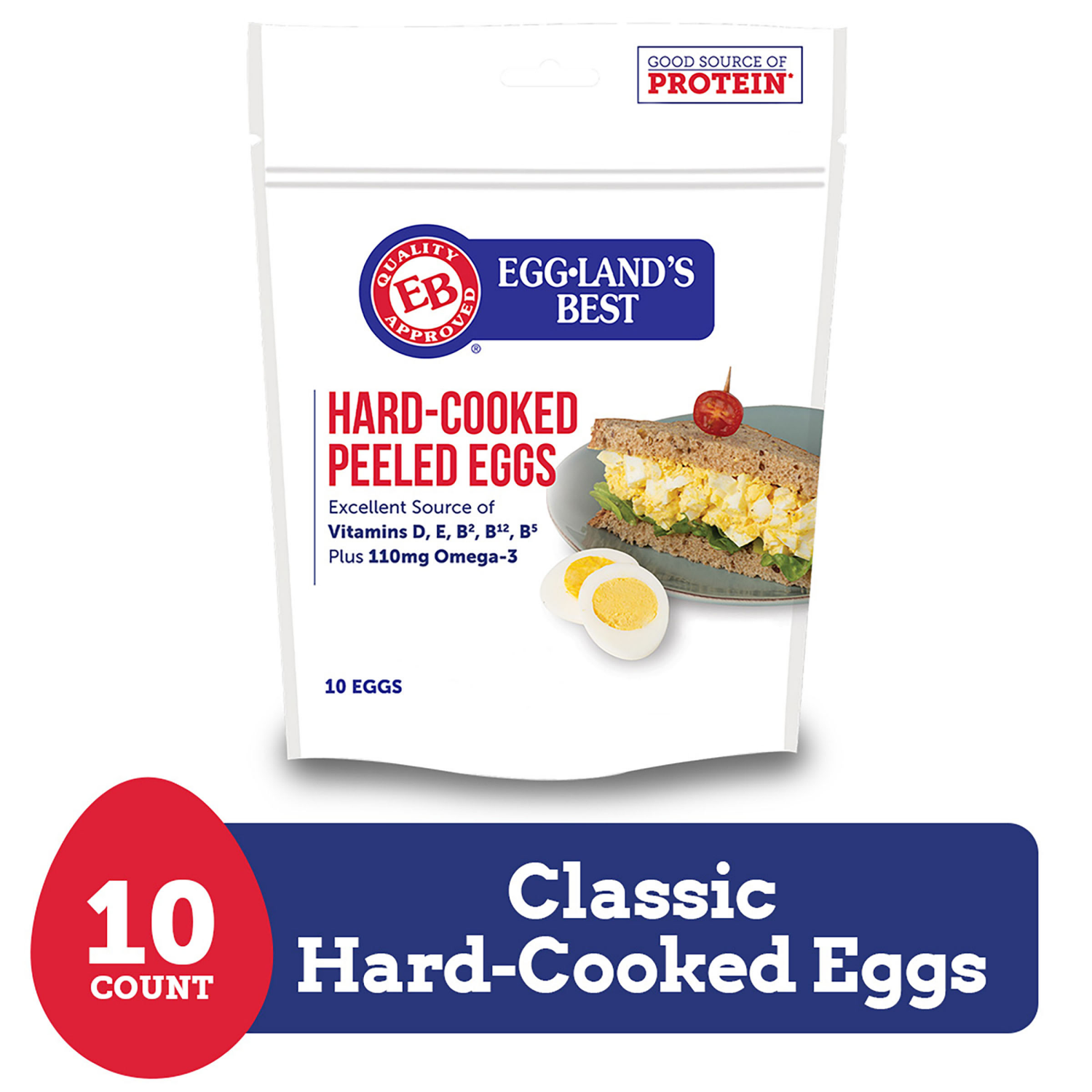 slide 1 of 8, Eggland's Best Medium Hard-Cooked Peeled Eggs 10 ea, 10 ct