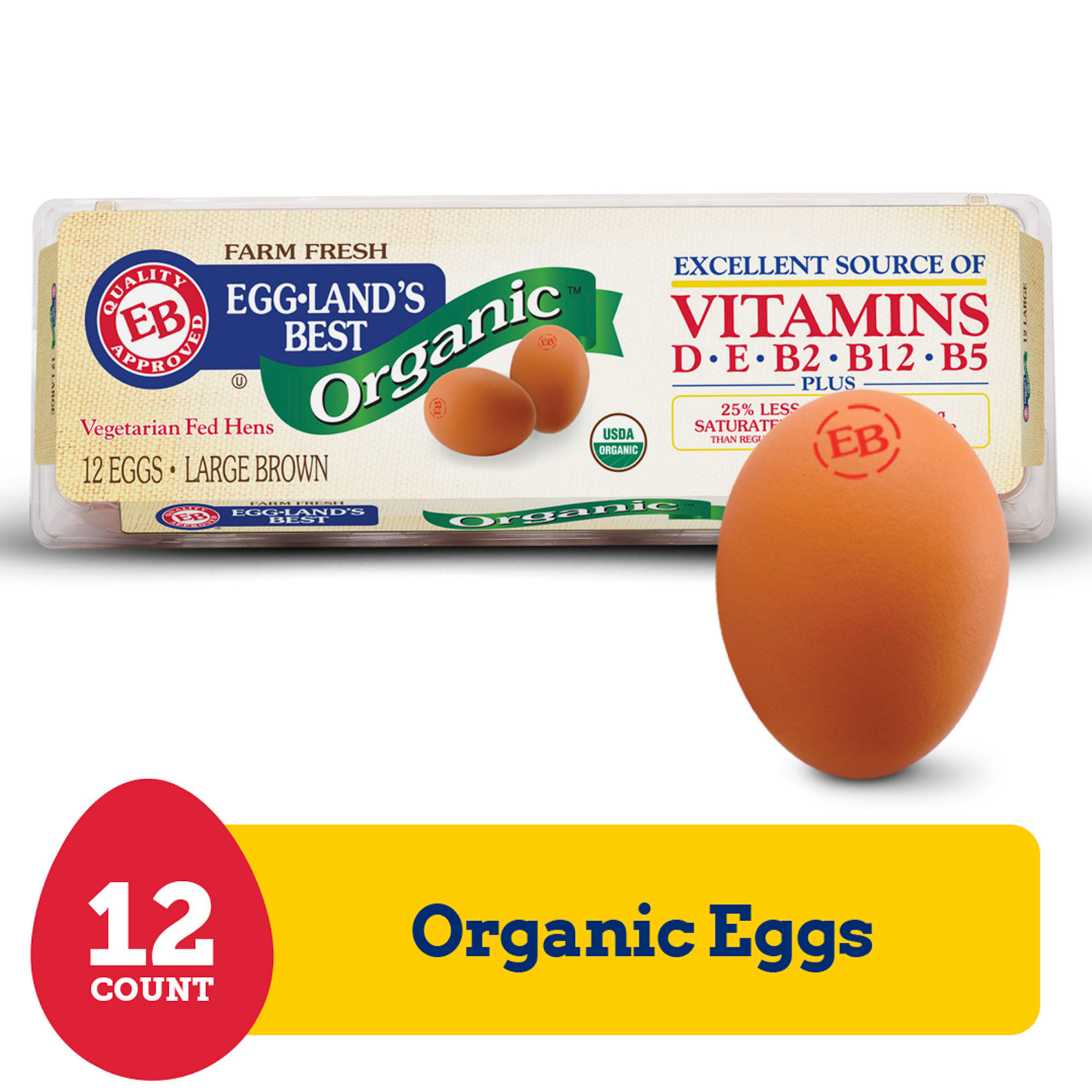 slide 1 of 8, Eggland's Best 100% USDA Organic Certified Large Brown Eggs, 12 count, 12 ct