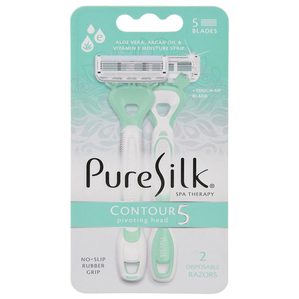 slide 1 of 1, Pure Silk Contour 5 Pivoting Head Disposable Razors, 2 ct