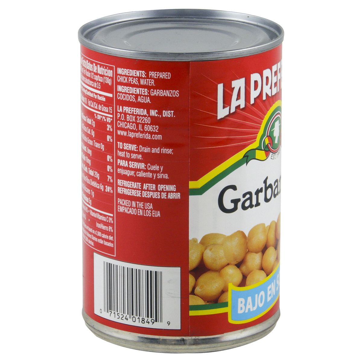 slide 4 of 4, La Preferida Low Sodium Chick Peas, 15 oz