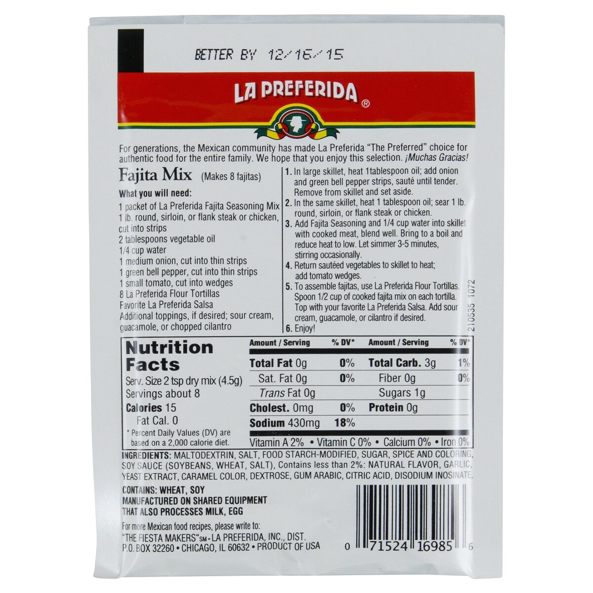 slide 2 of 2, La Preferida Fajita Seasoning 1.25 oz, 1.25 oz