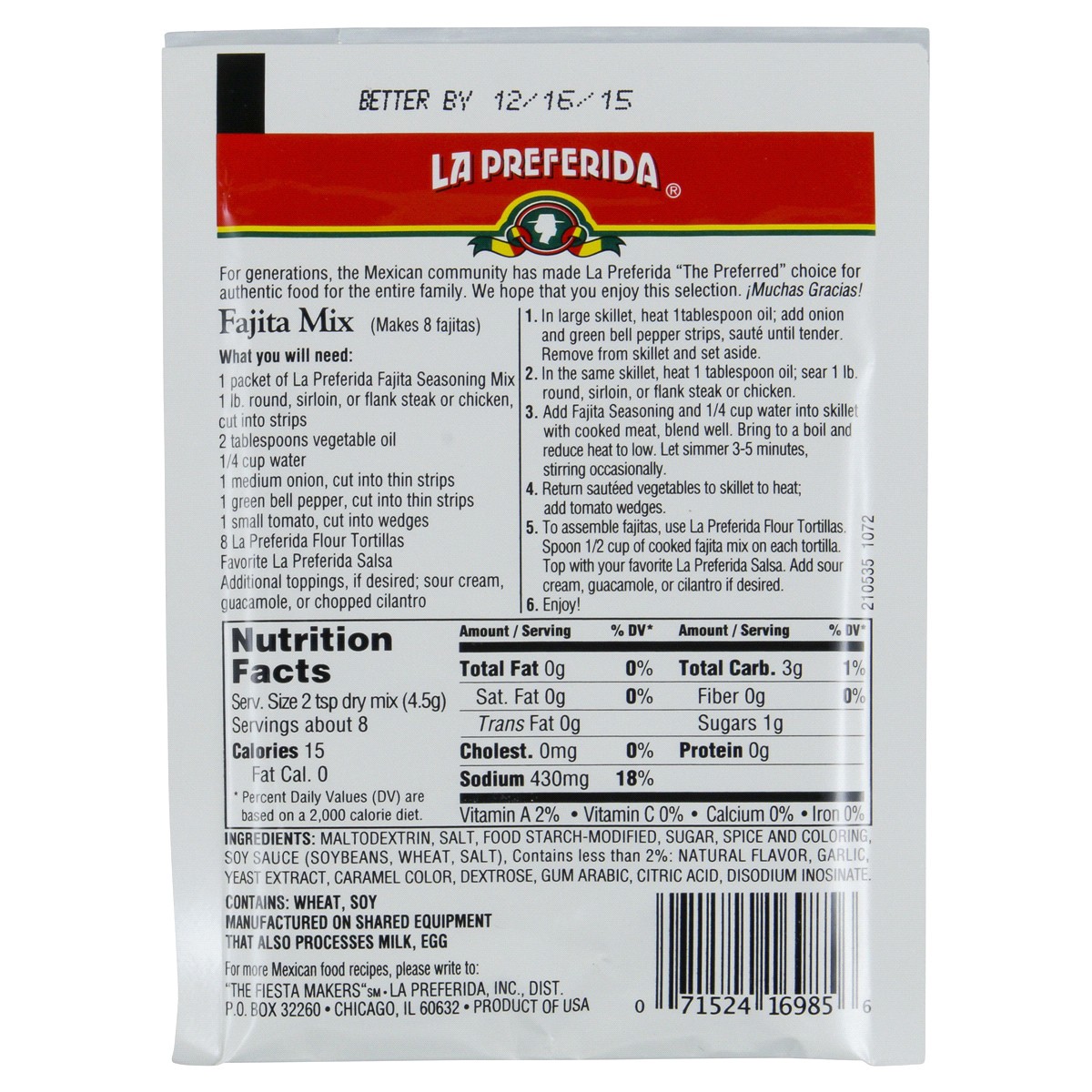 slide 2 of 2, La Preferida Fajita Seasoning 1.25 oz, 1.25 oz