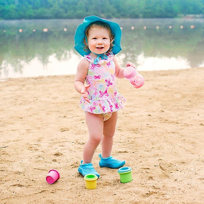 slide 4 of 5, i play. by Green Sprouts Newborn Brim Sun Hat - Aqua, 1 ct