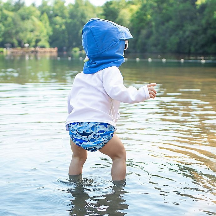 slide 3 of 3, i play. by Green Sprouts Infant Sun Flap Hat - Royal Blue, 1 ct