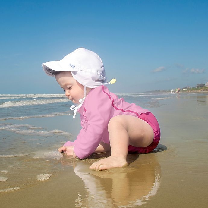 slide 3 of 5, i play. by Green Sprouts Newborn Sun Flap Hat - White, 1 ct