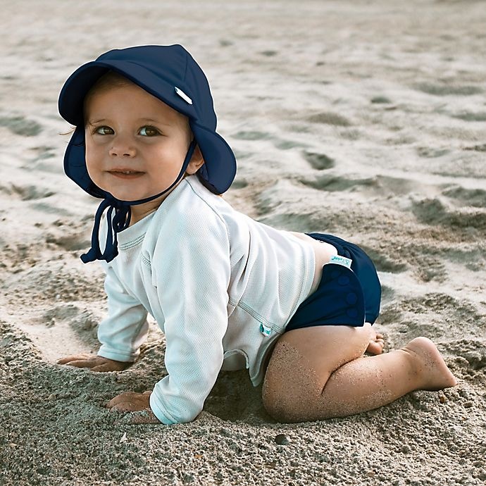 slide 2 of 2, i play. by Green Sprouts Newborn Sun Flap Hat - Navy, 1 ct