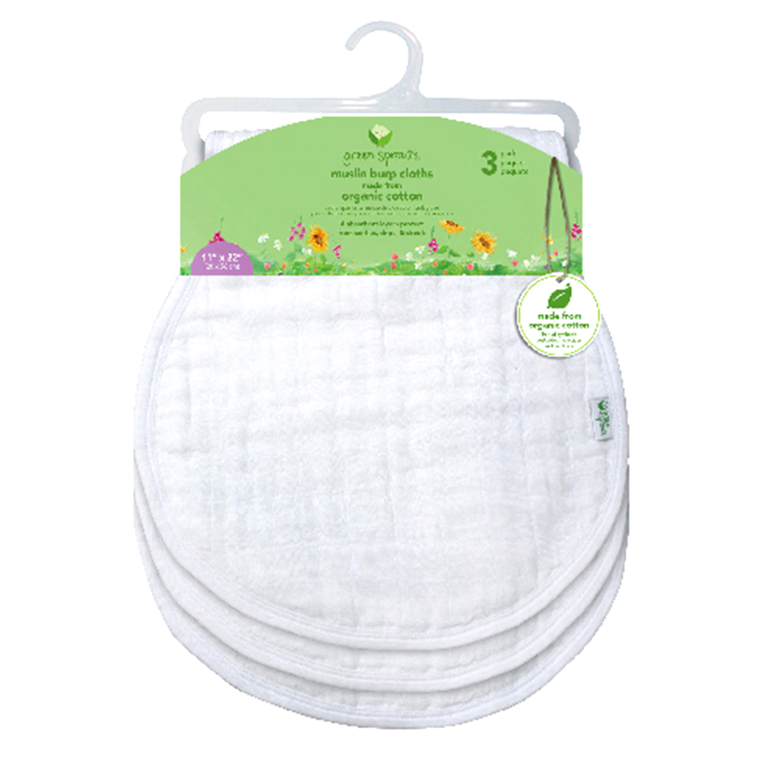 slide 1 of 9, Green Sprouts Organic Cotton Muslin Burp Cloths - White, 3 ct