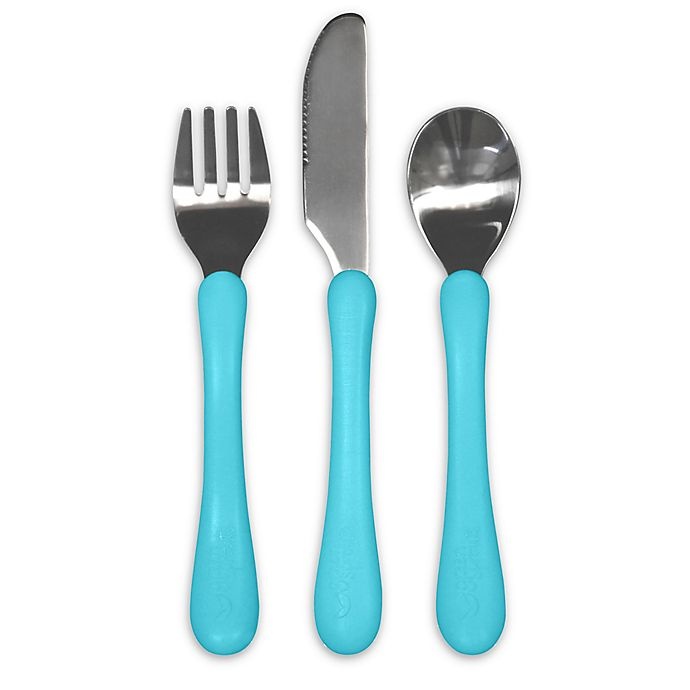 slide 1 of 6, Green Sprouts Learning Cutlery Set - Aqua, 1 ct