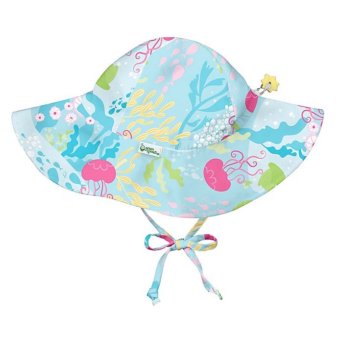 slide 1 of 2, Green Sprouts Brim Sun Protection Hat - Aqua Coral Reef, 0-6M, 1 ct