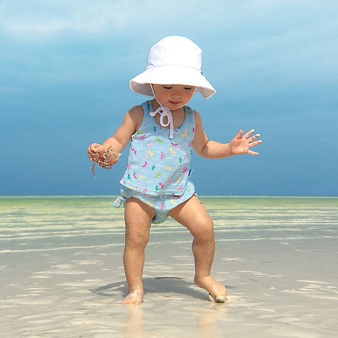 slide 2 of 2, i play. by Green Sprouts Newborn Breathable Bucket Sun Protection Hat - White, 1 ct