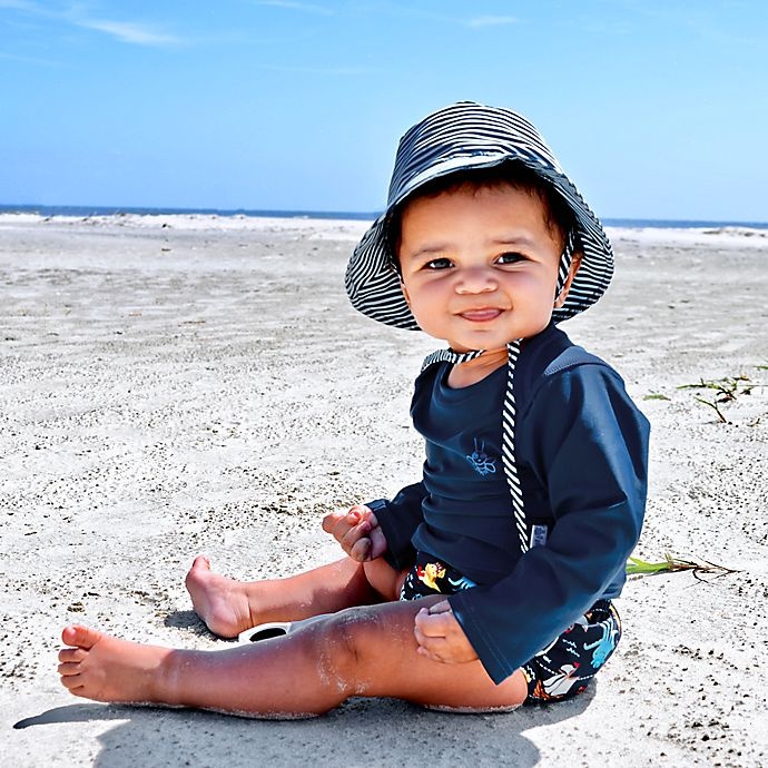 slide 2 of 2, i play. by Green Sprouts Bucket Sun Protection Hat - Navy Pinstripe 9-18M, 1 ct