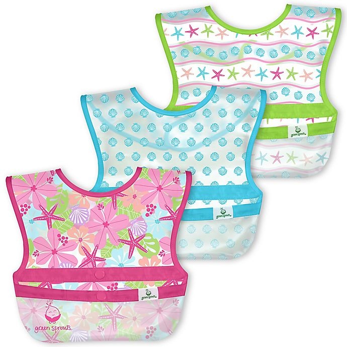 slide 1 of 4, Green Sprouts Seashell Snap & Go Wipe-Off Bibs - Hot Pink, 3 ct