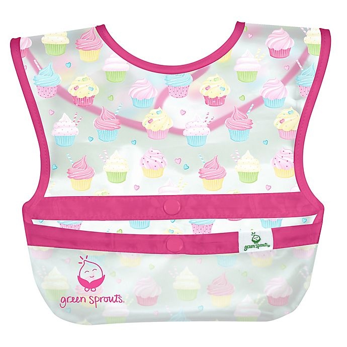 slide 2 of 4, Green Sprouts Cupcake Snap & Go Wipe-Off Bibs - Pink, 3 ct