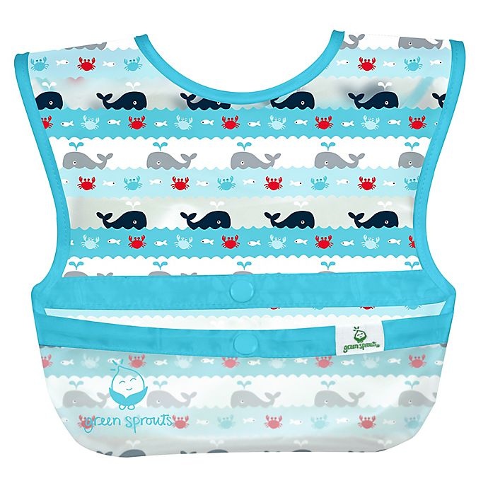 slide 2 of 4, Green Sprouts Whale Snap & Go Wipe-Off Bibs - Aqua/Grey, 3 ct