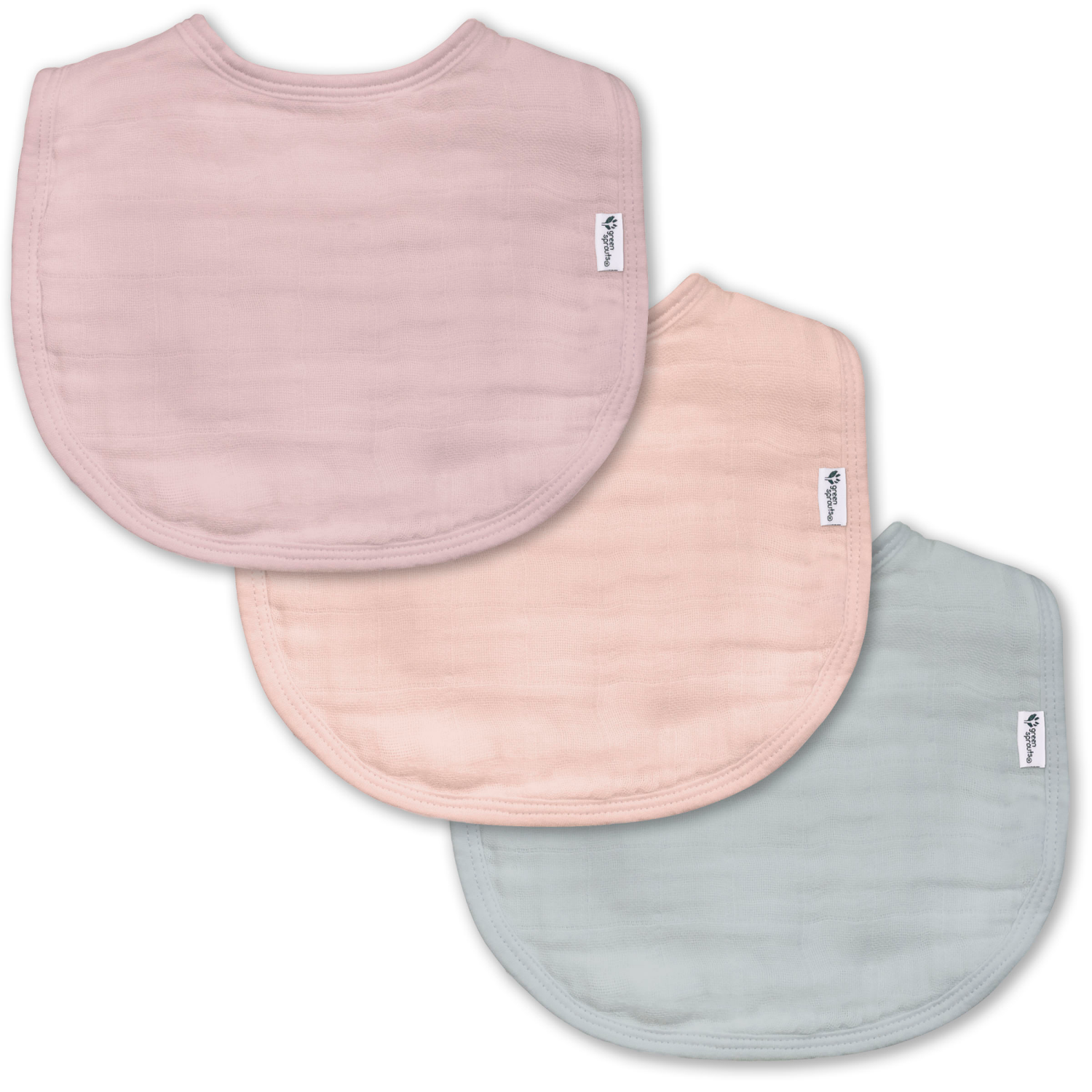 slide 2 of 5, GREEN SPROUTS Organic Cotton Muslin Bibs -Rose Set-0-12 mo, 3 ct