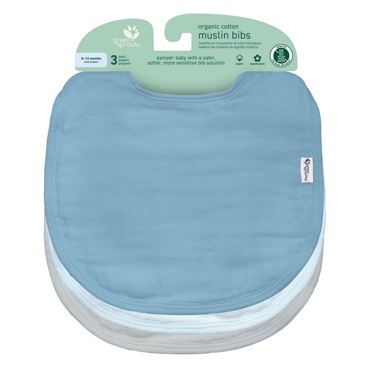 slide 1 of 5, Green Sprouts Organic Cotton Muslin Bibs (3pk)-Blueberry Set-0-12 Mo, 3 ct