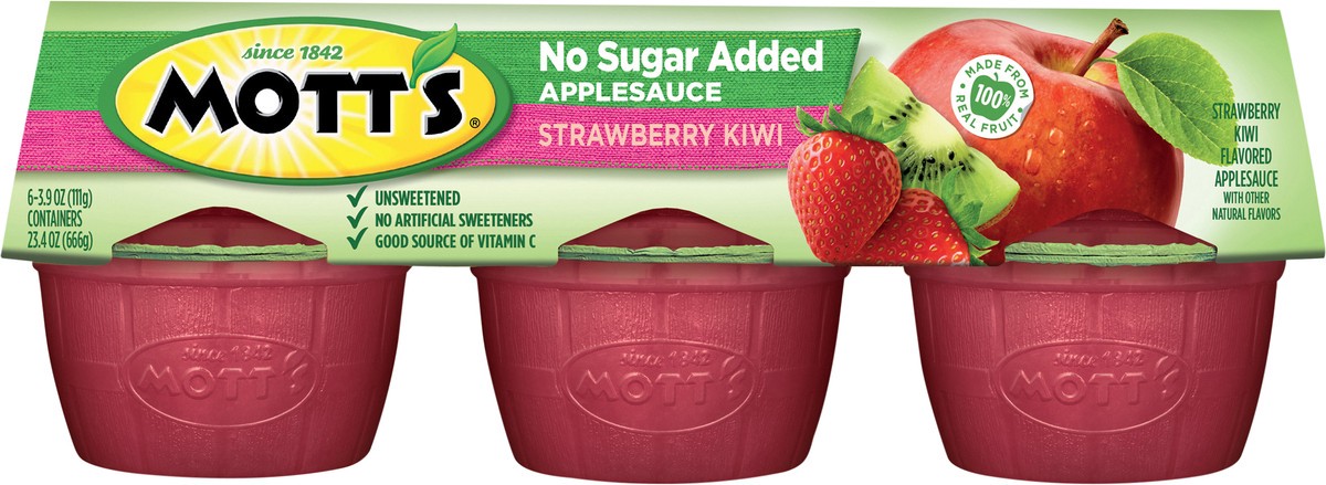 slide 6 of 7, Mott's No Sugar Added Strawberry Kiwi Applesauce, 3.9 oz cups, 6 count, 6 ct