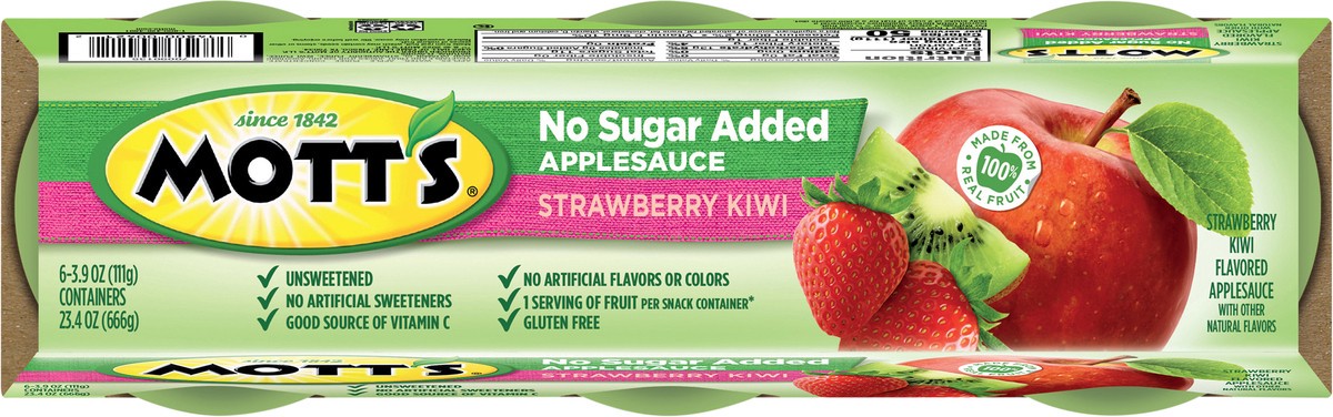 slide 5 of 7, Mott's No Sugar Added Strawberry Kiwi Applesauce, 3.9 oz cups, 6 count, 6 ct