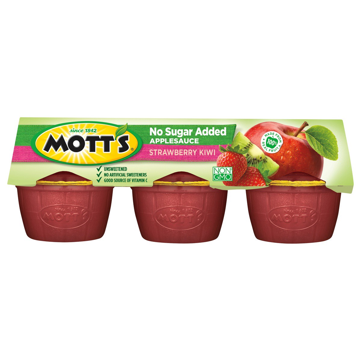 slide 1 of 7, Mott's No Sugar Added Strawberry Kiwi Applesauce, 3.9 oz cups, 6 count, 6 ct