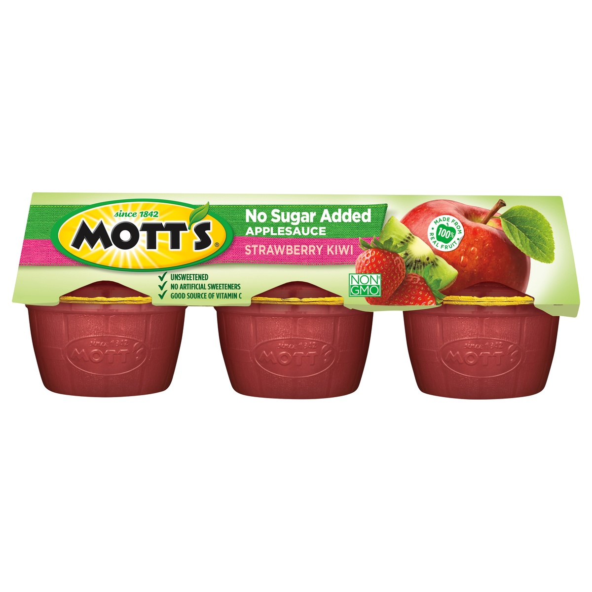 slide 1 of 2, Mott's No Sugar Added Strawberry Kiwi Applesauce, 3.9 oz cups, 6 count, 