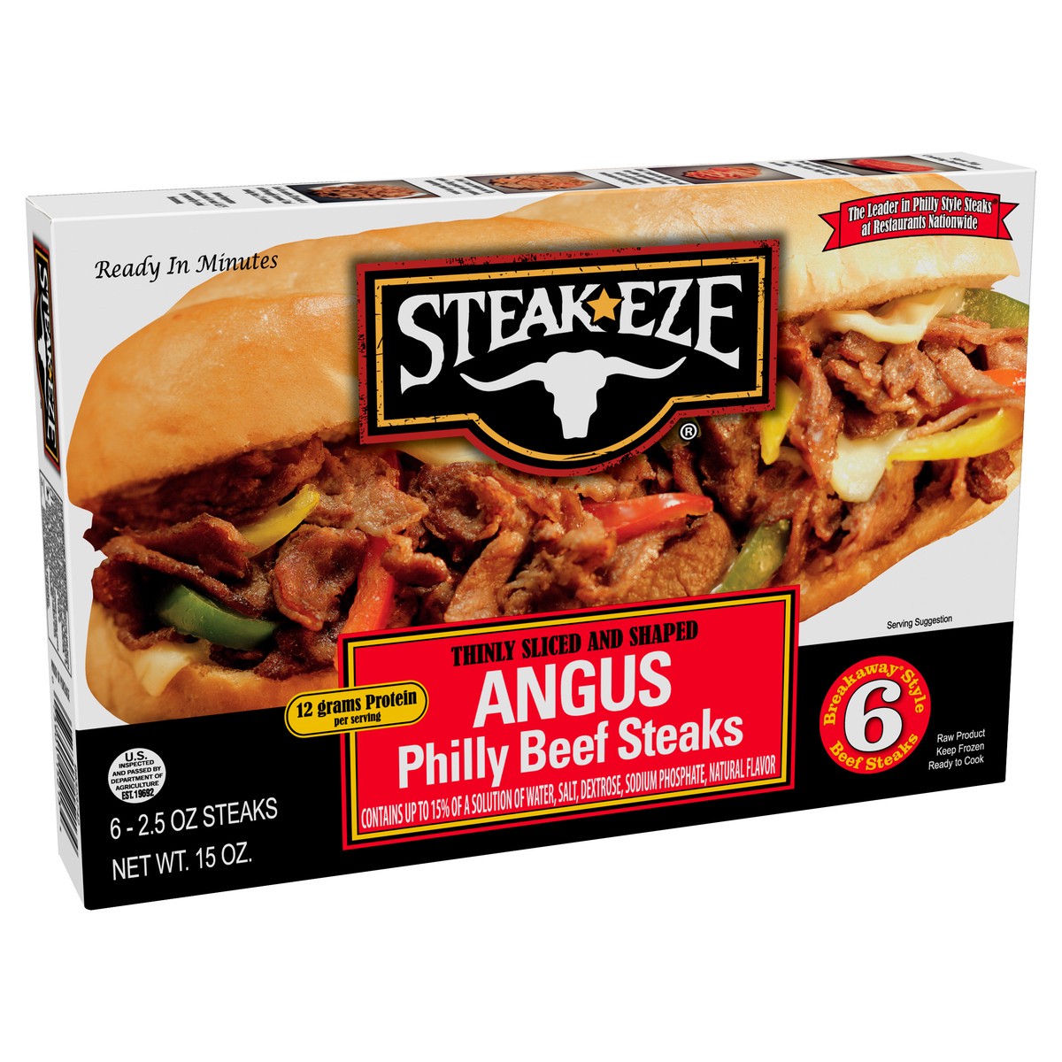 slide 7 of 8, Steak-EZE Thinly Sliced Angus Beef Philly Steak Strips, 6 Count (Frozen), 425.24 g