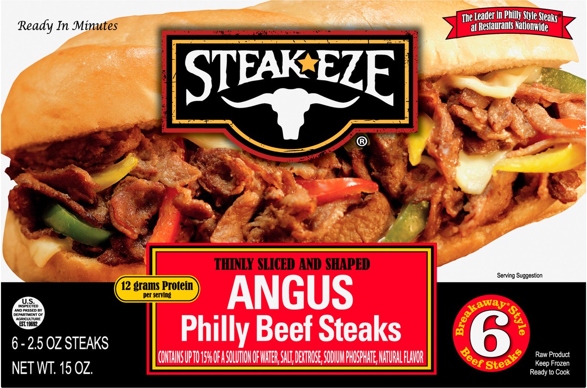 slide 8 of 8, Steak-EZE Thinly Sliced Angus Beef Philly Steak Strips, 6 Count (Frozen), 425.24 g