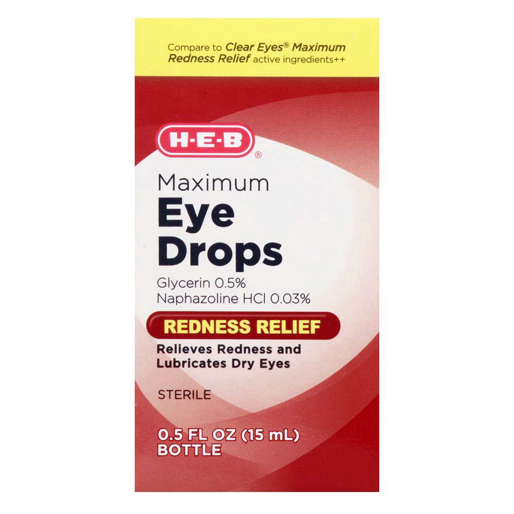 slide 1 of 1, H-E-B Maximum Redness Relief Eye Drops, 0.5 oz